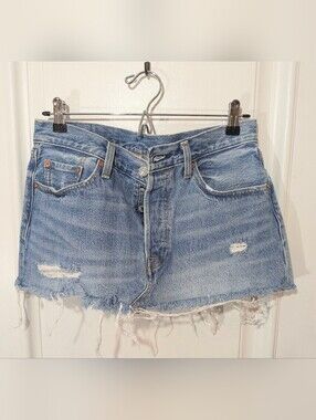 Levi Distressed Button Down Cut Off  Denim Mini Skirt
